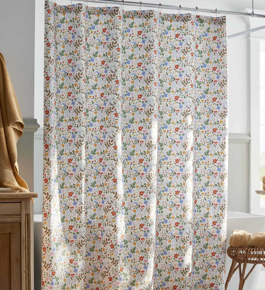Percale Shower Curtain - Strawberry Fields White