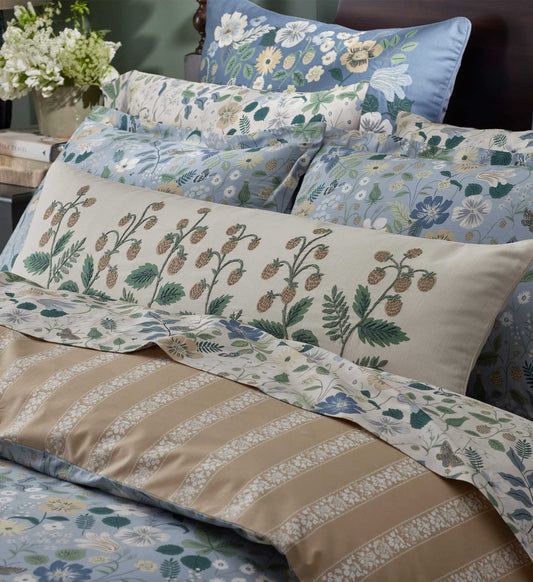 Embroidered Lumbar Pillow Cover - Strawberry Fields