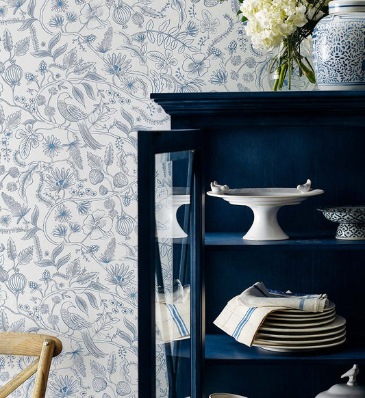 Aviary Peel & Stick Wallpaper - Blue & Cream
