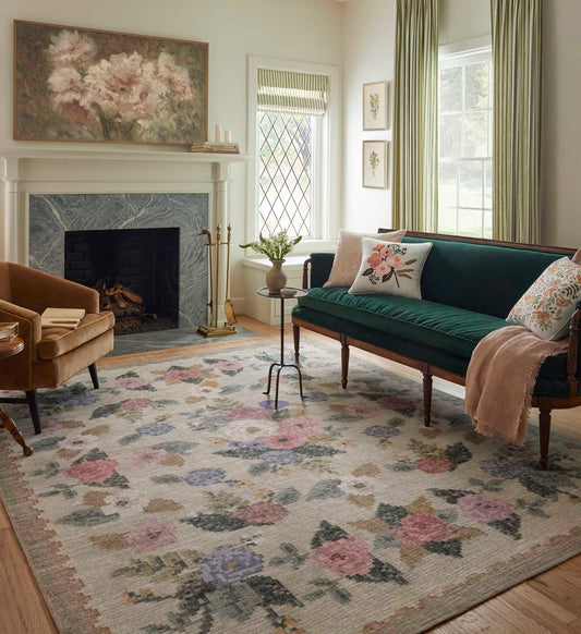 Rosa Antique Rose Power Loomed Rug - Cream