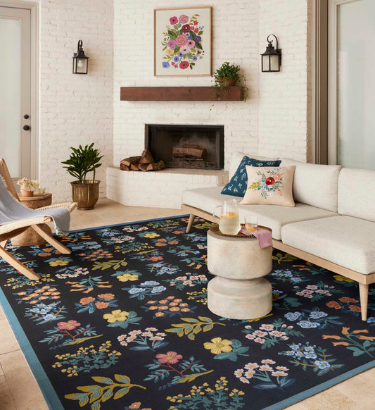 Perennial Wildflower Power Loomed Rug - Black