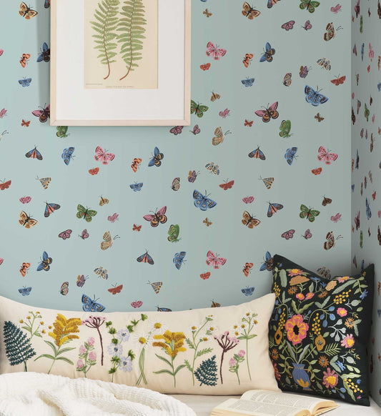 Butterfly House Wallpaper - Light Blue