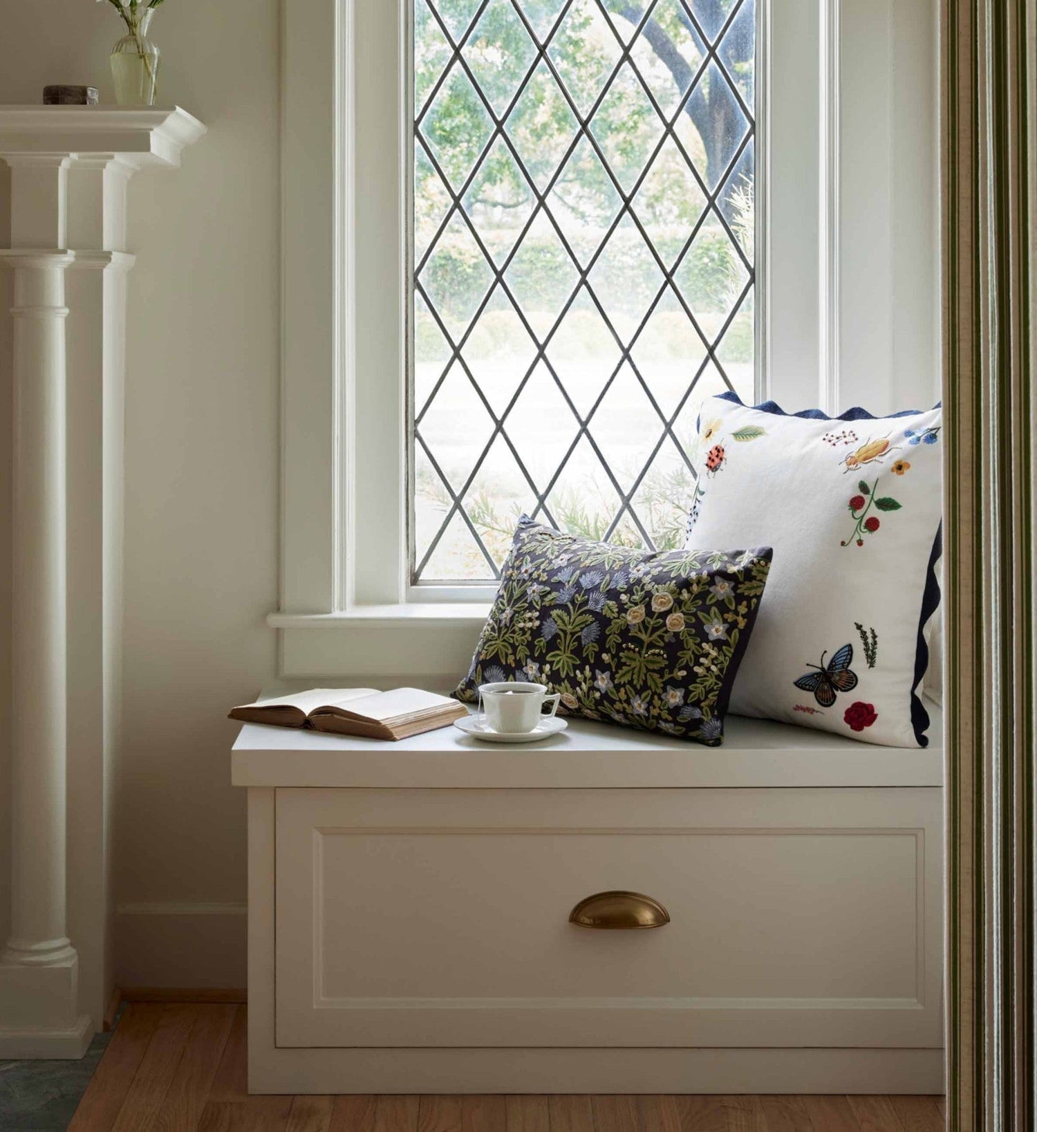 Curio Vignette Embroidered Pillow - White