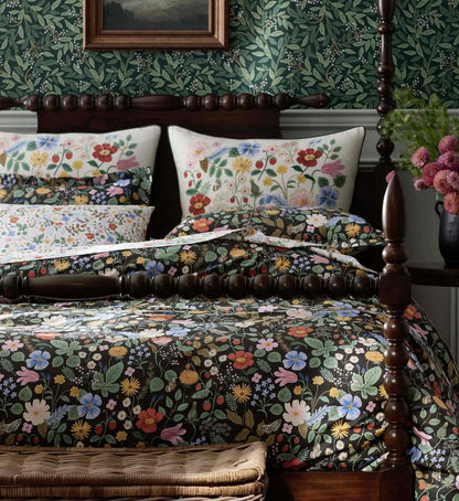 Percale Fitted Sheet - Strawberry Fields White