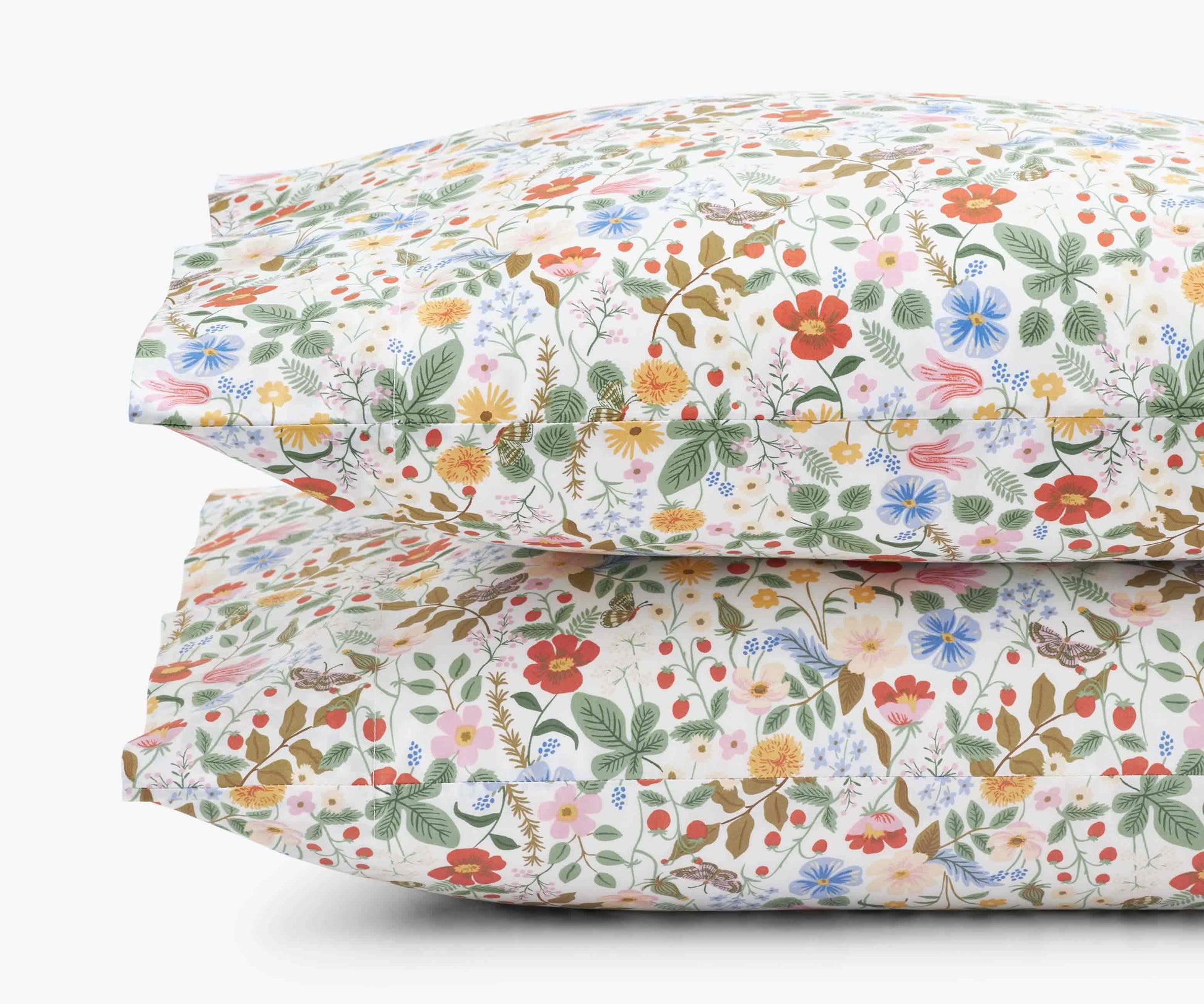 Percale Pillowcases - Strawberry Fields White - Embroidered Throw Pillow