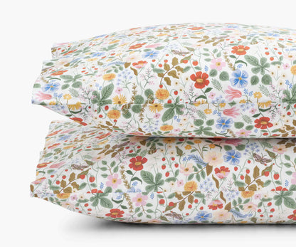 Percale Pillowcases - Strawberry Fields White - Embroidered Throw Pillow