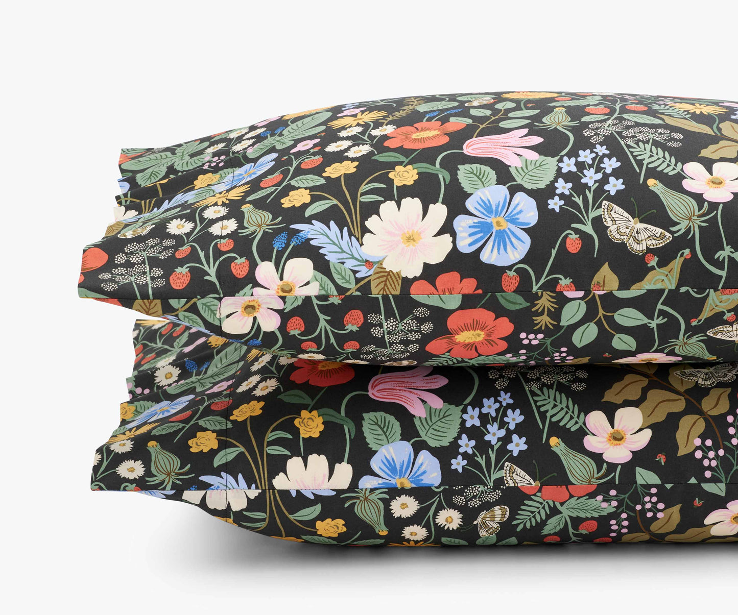 Percale Pillowcases - Strawberry Fields Black - Embroidered Throw Pillow