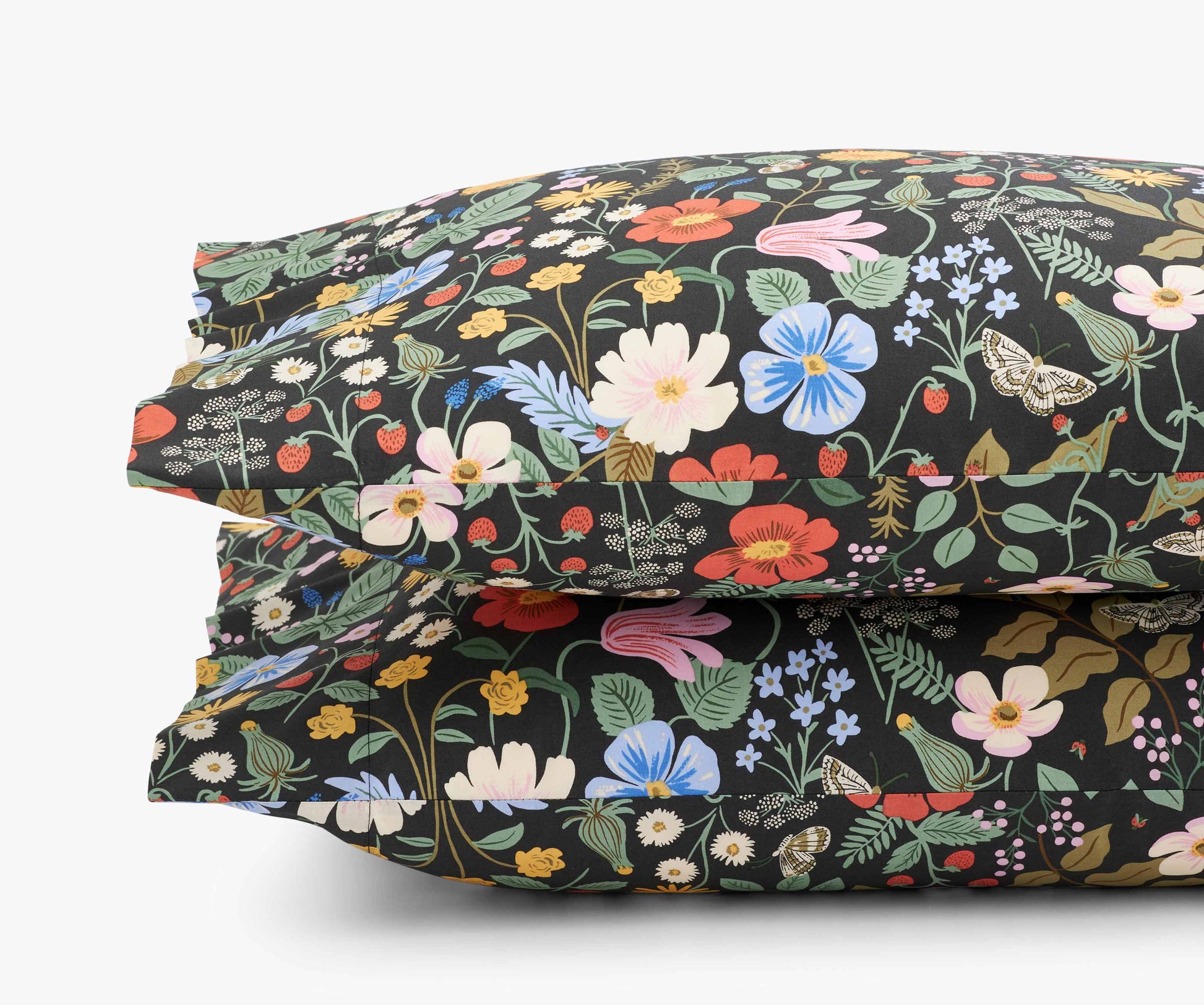 Percale Pillowcases - Strawberry Fields Black - Embroidered Throw Pillow