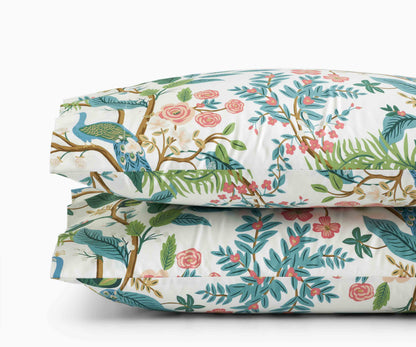 Sateen Pillowcases - Peacock White - Embroidered Throw Pillow