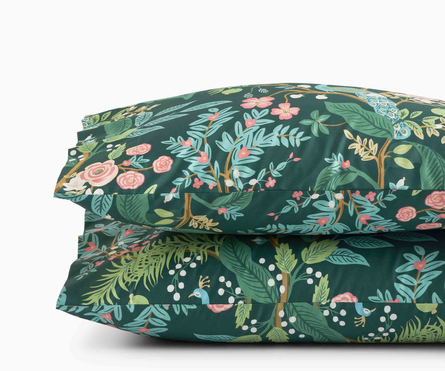 Sateen Pillowcases - Peacock Emerald - Embroidered Throw Pillow