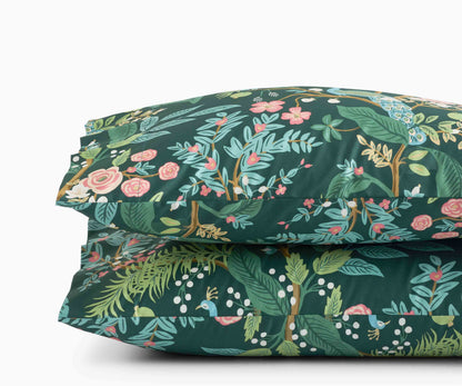 Sateen Pillowcases - Peacock Emerald - Embroidered Throw Pillow