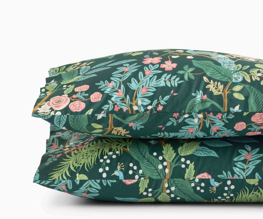 Sateen Pillowcases - Peacock Emerald - Embroidered Throw Pillow