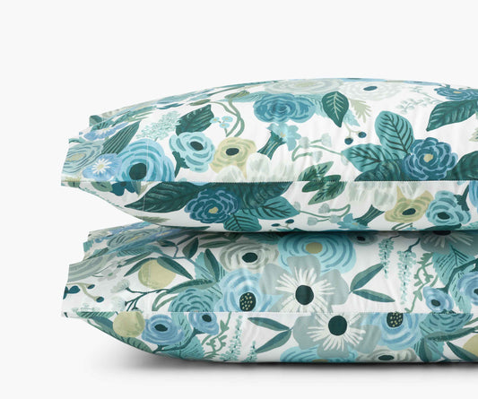 Percale Pillowcases - Garden Party Blue - Embroidered Throw Pillow