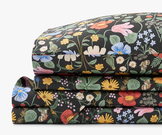 Percale Sheet Set - Strawberry Fields Black - Cotton Loungewear