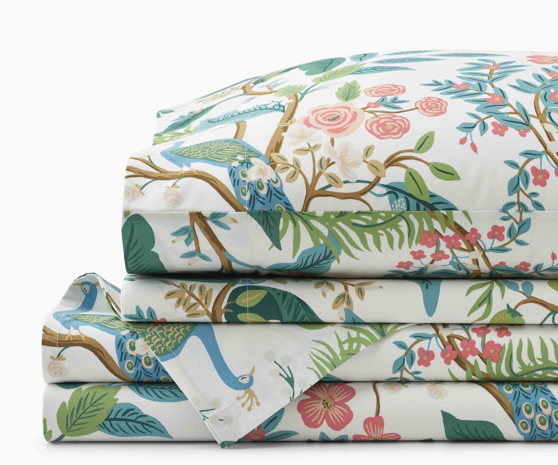 Sateen Sheet Set - Peacock White - Cotton Loungewear