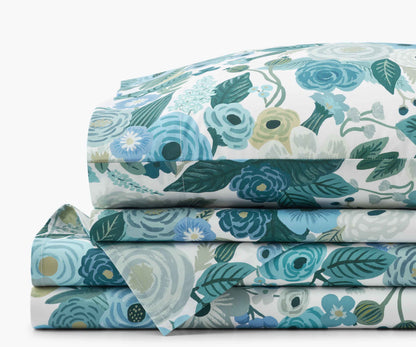 Percale Sheet Set - Garden Party Blue - Cotton Loungewear