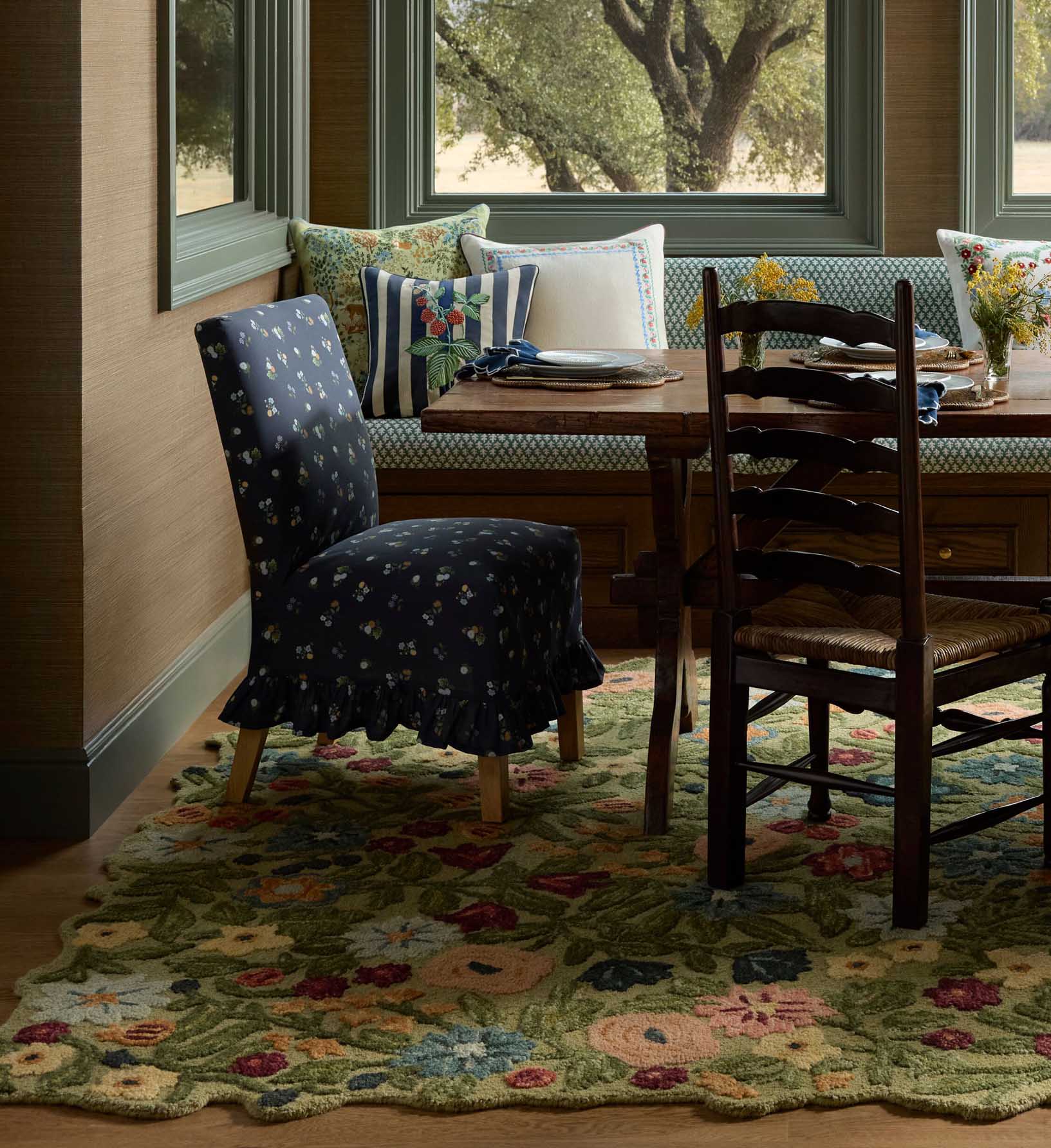 Louise Slipcover Dining Chair - Ditsy Dahlia Navy