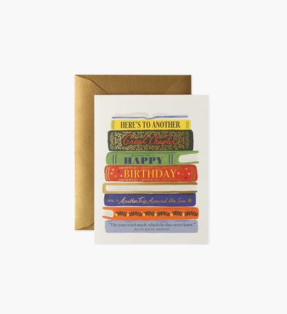 Book Stack Birthday Card - Single Card - Greeting Card with Envelope