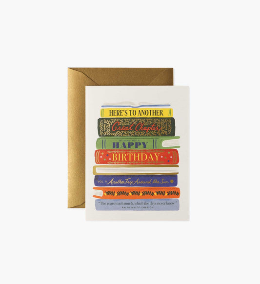 Book Stack Birthday Card - Single Card - Greeting Card with Envelope
