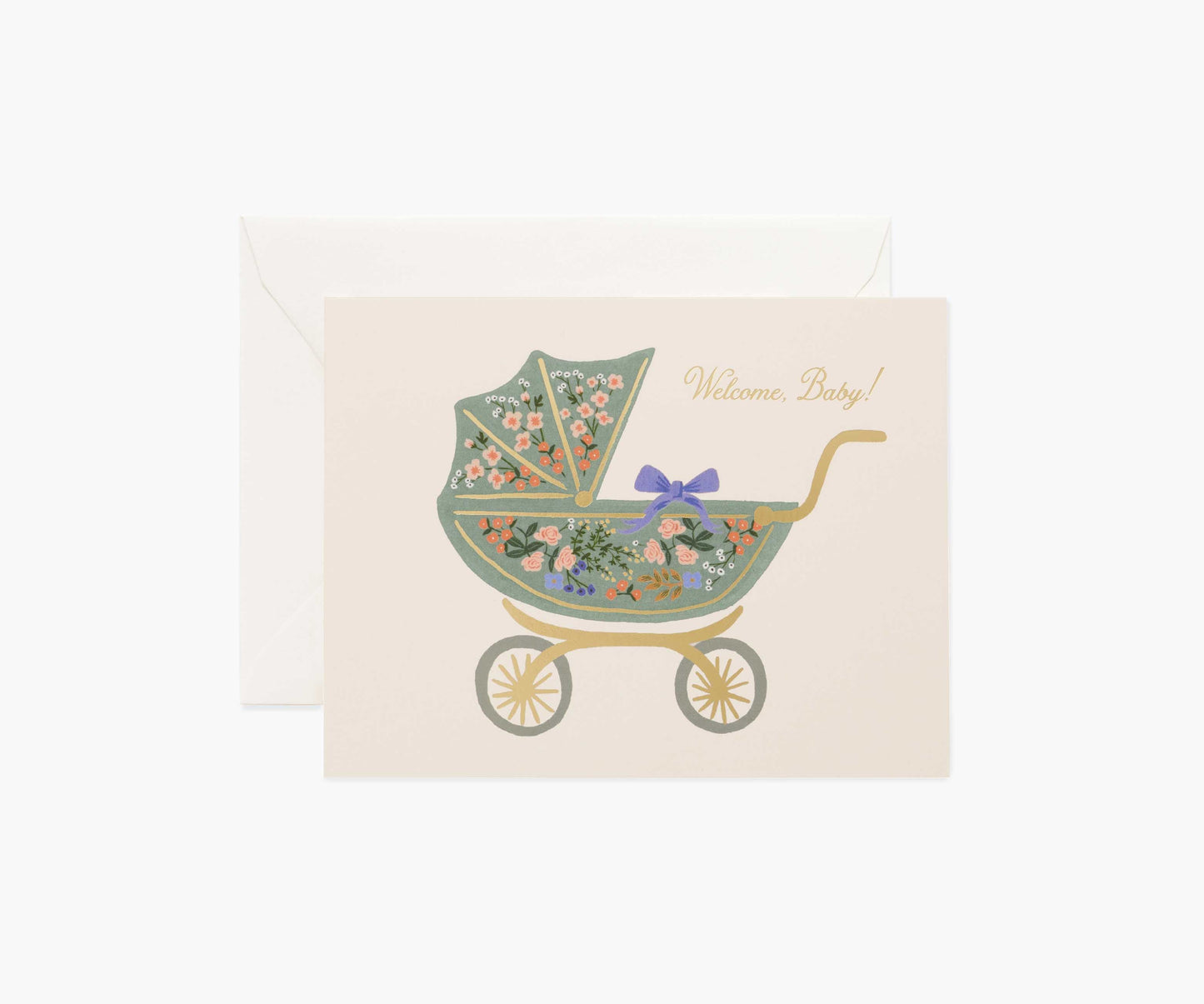 Floral Pram Baby Card - Single Card - Greeting Card with Envelope