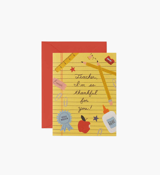 Thankful For Teacher Thank You Card - Single Card - Greeting Card with Envelope