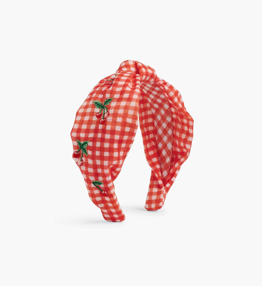 Knotted Headband - Gingham Cherries - Comfortable Hair Accessory