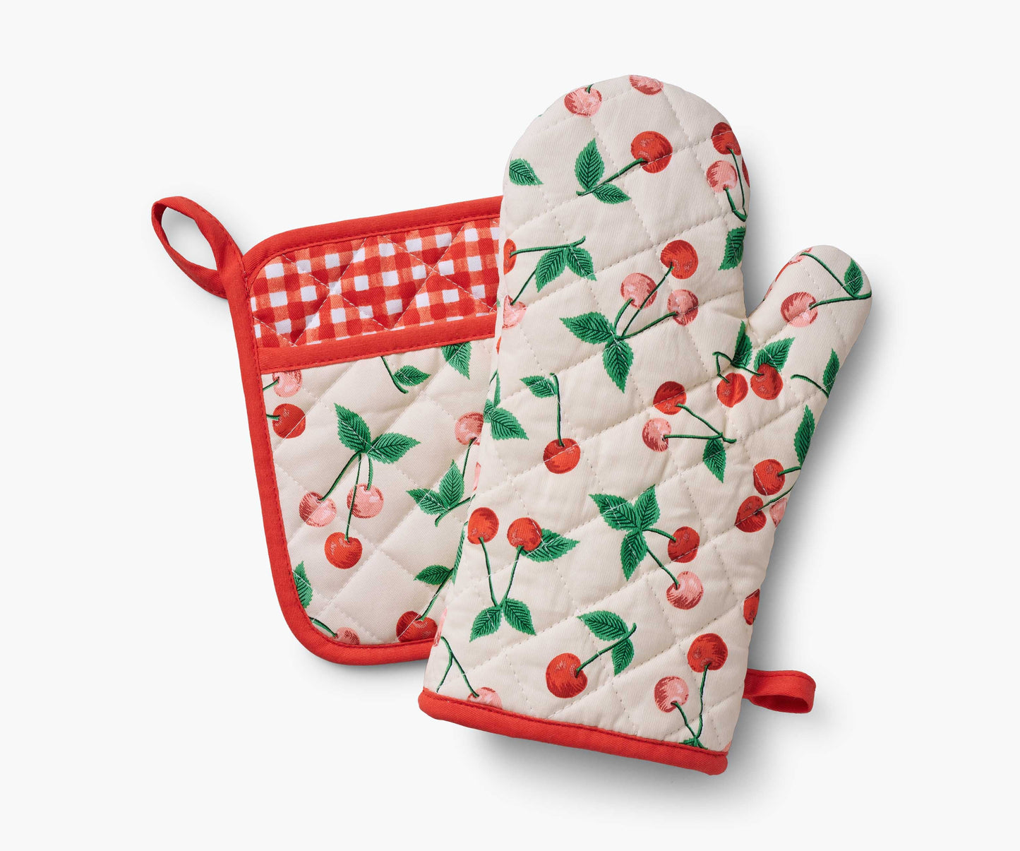 Oven Mitt and Pot Holder Set - Cherries - Cotton Loungewear