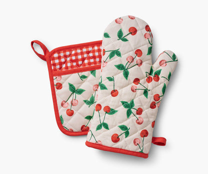 Oven Mitt and Pot Holder Set - Cherries - Cotton Loungewear