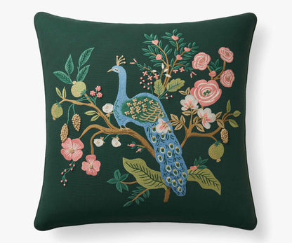 Embroidered Pillow Cover - Peacock Emerald - Embroidered Throw Pillow