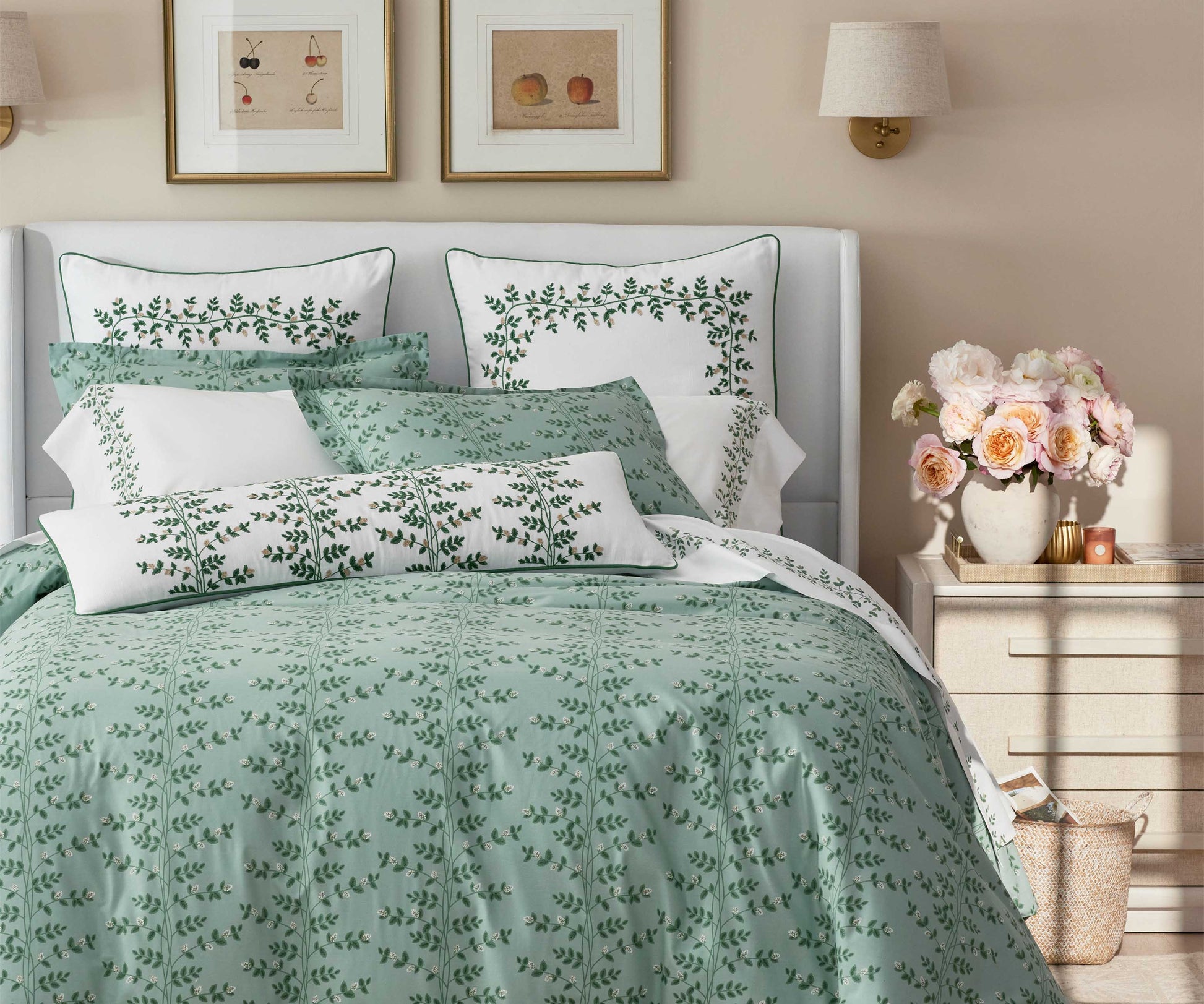 Embroidered Lumbar Pillow Cover - Climbing Vines White