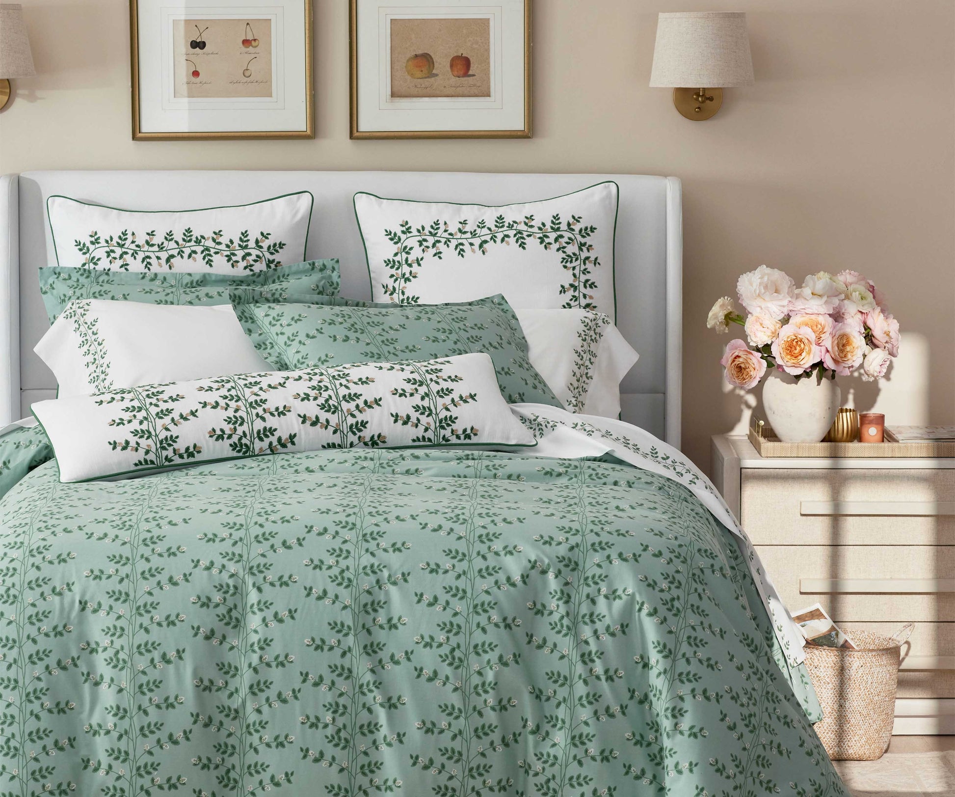 Embroidered Pillow Cover - Climbing Vines White
