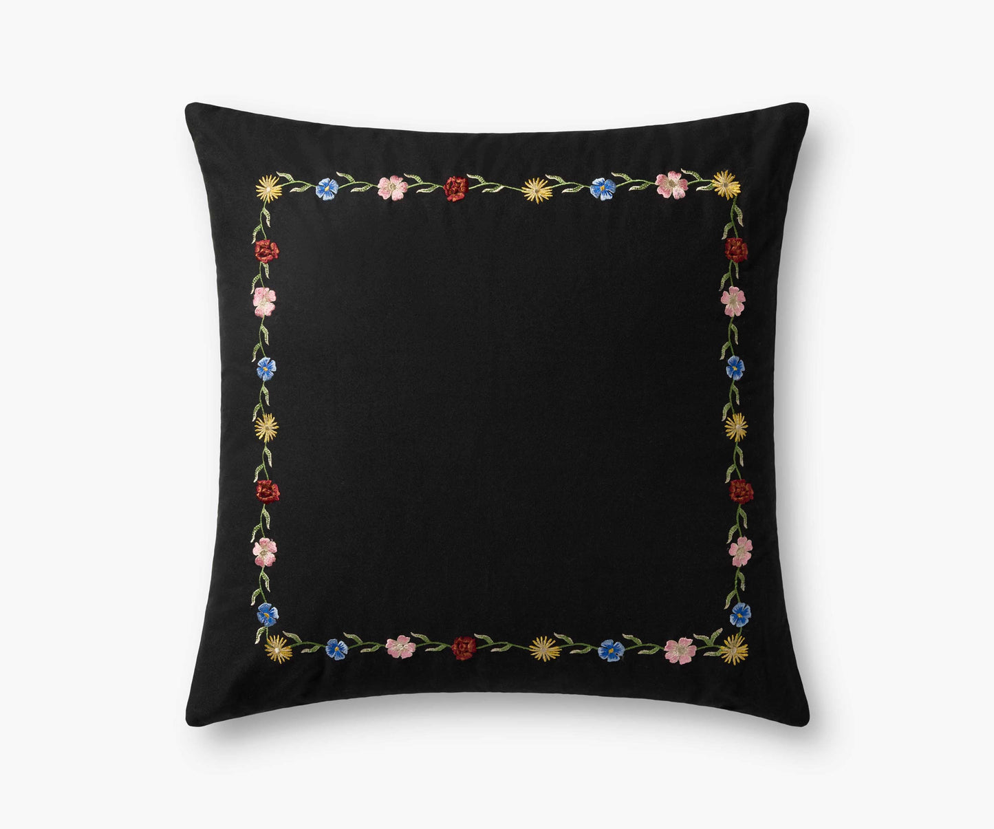 Curio Border Embroidered Pillow - Black - Embroidered Throw Pillow