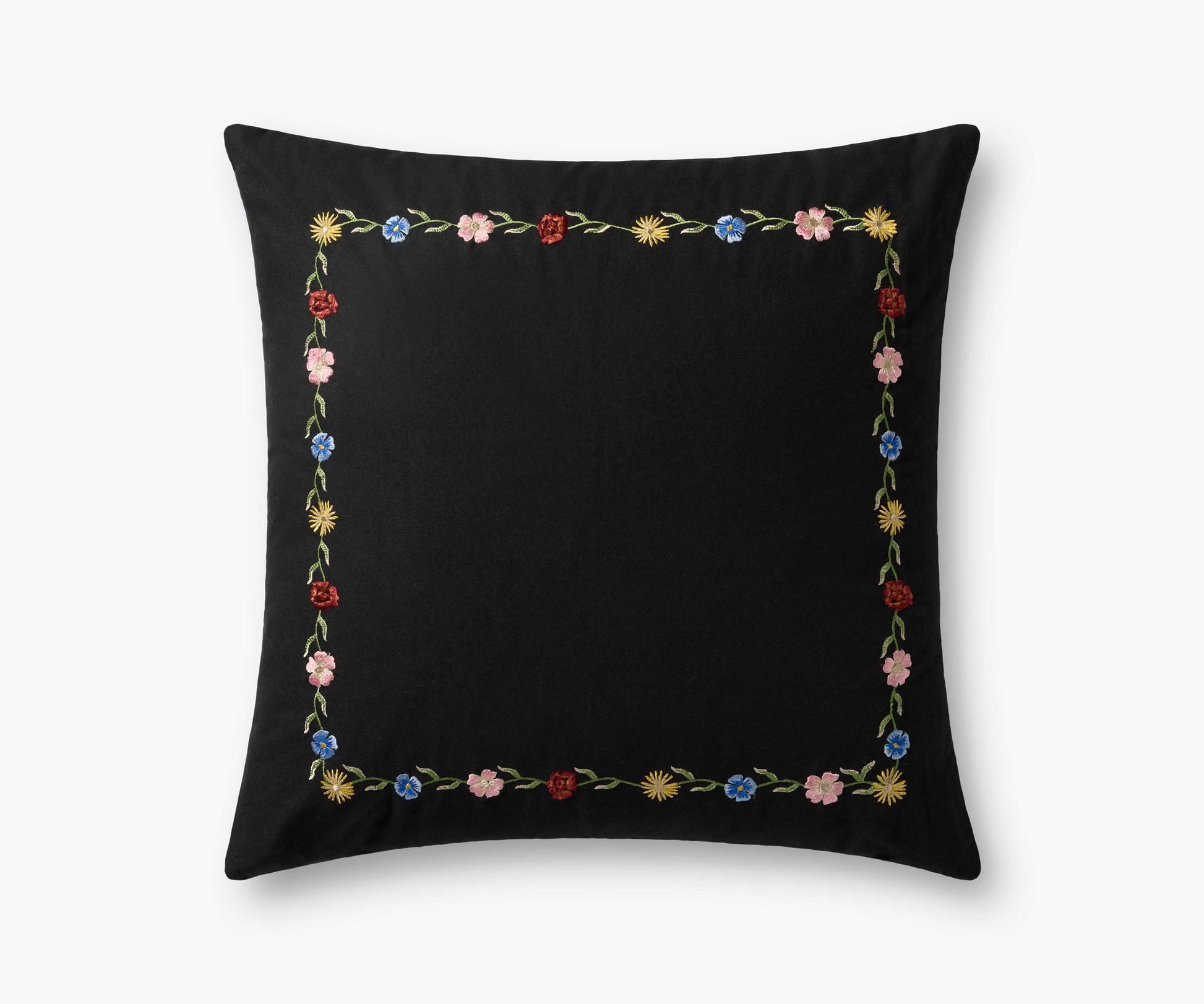 Curio Border Embroidered Pillow - Black - Embroidered Throw Pillow