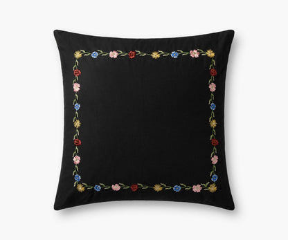 Curio Border Embroidered Pillow - Black - Embroidered Throw Pillow