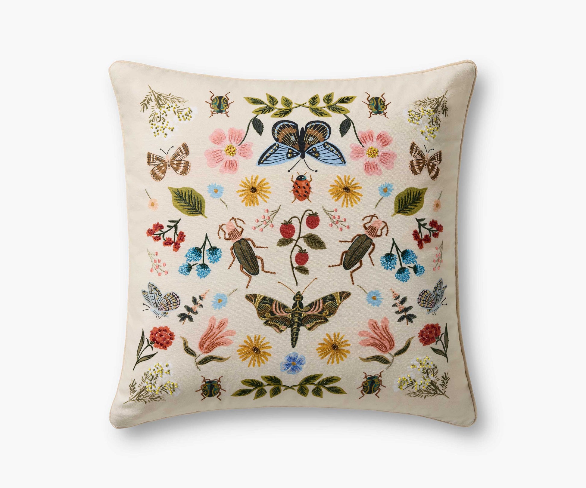 Curio Garden Embroidered Pillow - White - Embroidered Throw Pillow