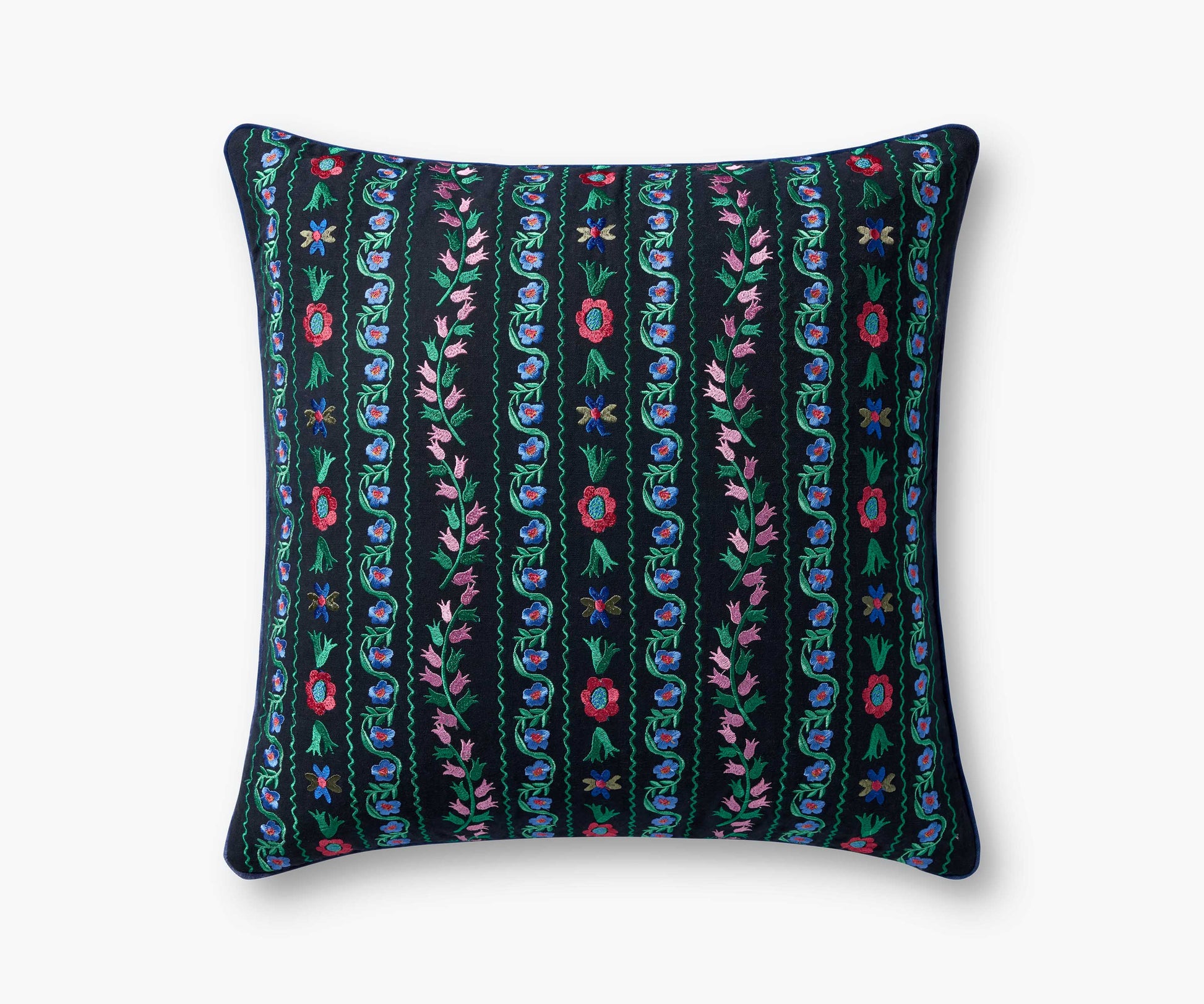 Delphine Embroidered Pillow - Navy - Embroidered Throw Pillow