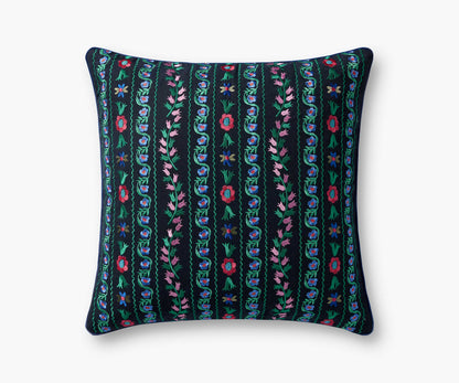 Delphine Embroidered Pillow - Navy - Embroidered Throw Pillow