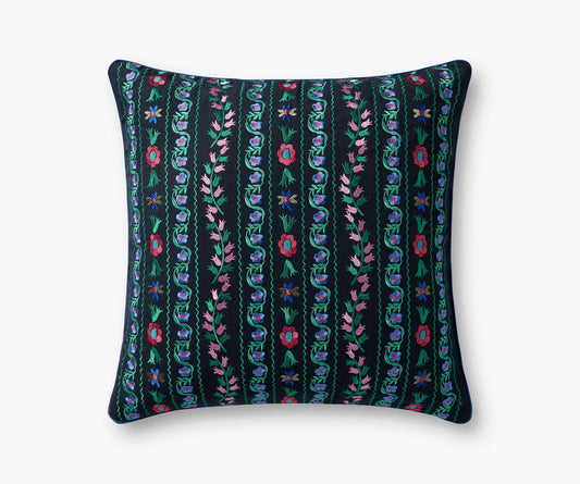 Delphine Embroidered Pillow - Navy - Embroidered Throw Pillow