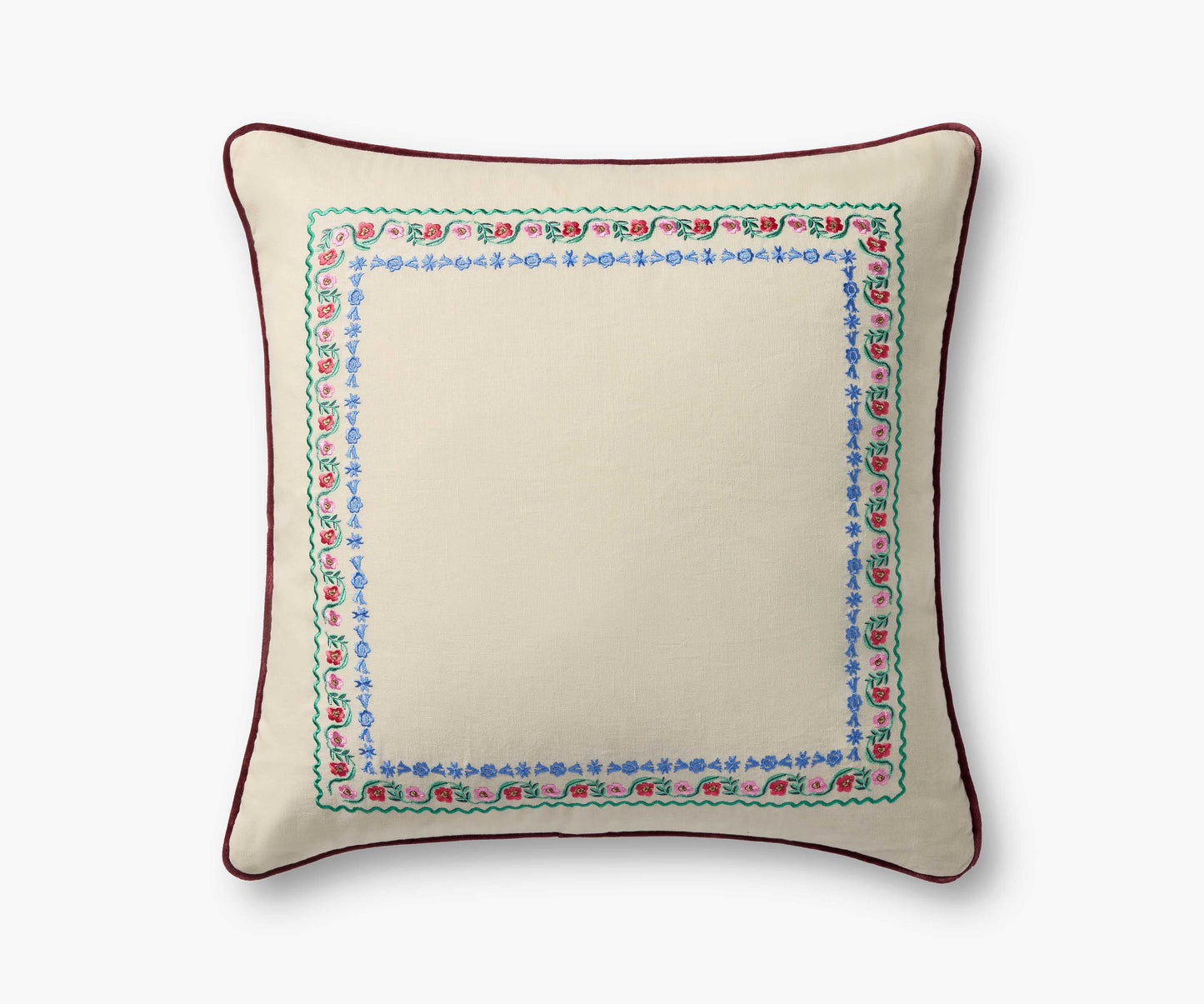 Delphine Border Embroidered Pillow - Cream - Embroidered Throw Pillow