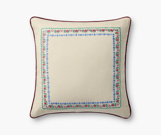 Delphine Border Embroidered Pillow - Cream - Embroidered Throw Pillow