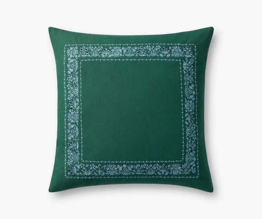 Estee Border Embroidered Pillow - Hunter - Embroidered Throw Pillow