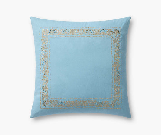 Estee Border Embroidered Pillow - Blue - Embroidered Throw Pillow