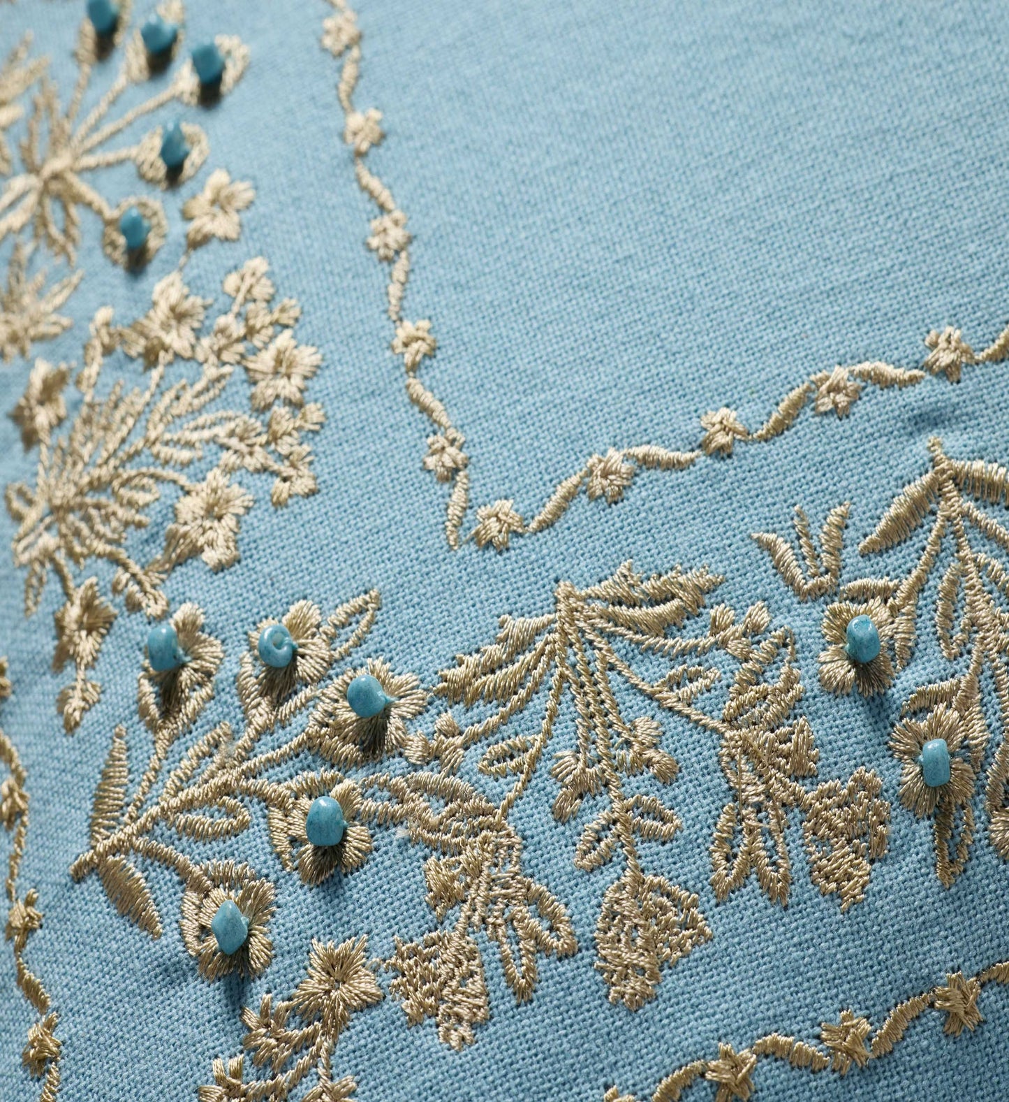 Estee Border Embroidered Pillow - Blue