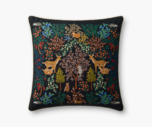 Woodland Forest Embroidered Pillow - Charcoal - Embroidered Throw Pillow
