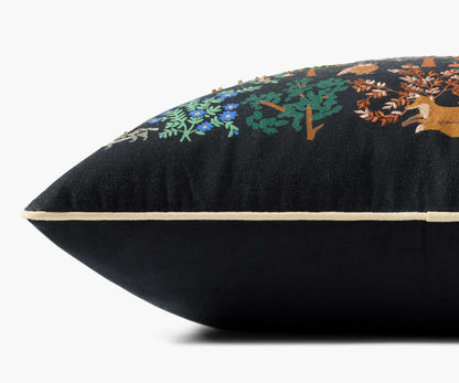 Woodland Forest Embroidered Pillow - Charcoal