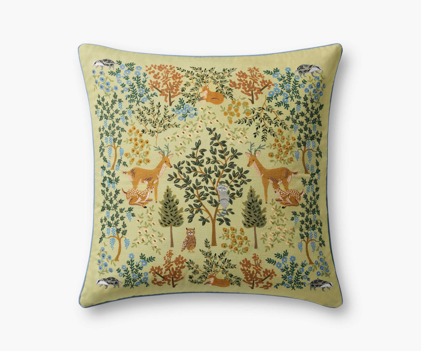 Woodland Forest Embroidered Pillow - Pistachio - Embroidered Throw Pillow