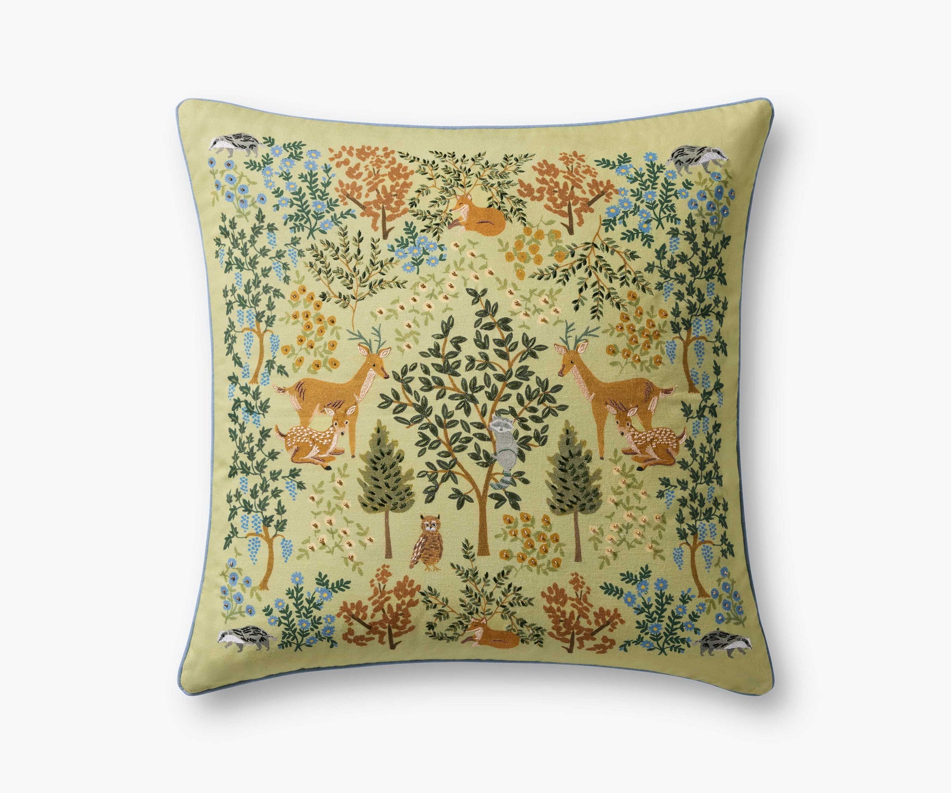 Woodland Forest Embroidered Pillow - Pistachio - Embroidered Throw Pillow