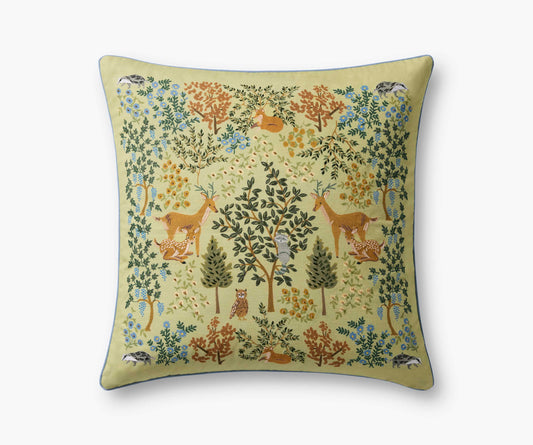 Woodland Forest Embroidered Pillow - Pistachio - Embroidered Throw Pillow