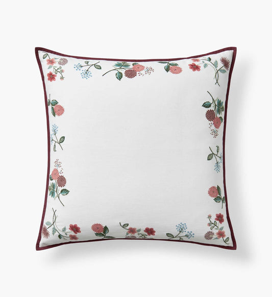 Embroidered Pillow Cover - Dahlia Ivory - Embroidered Throw Pillow