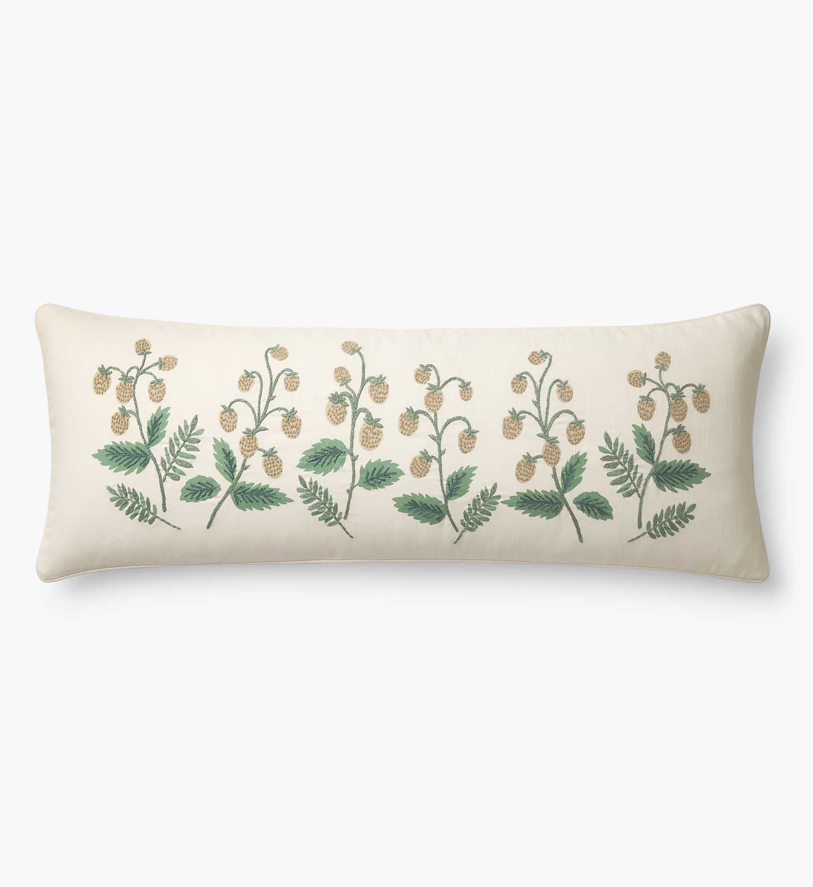 Embroidered Lumbar Pillow Cover - Strawberry Fields - Embroidered Throw Pillow
